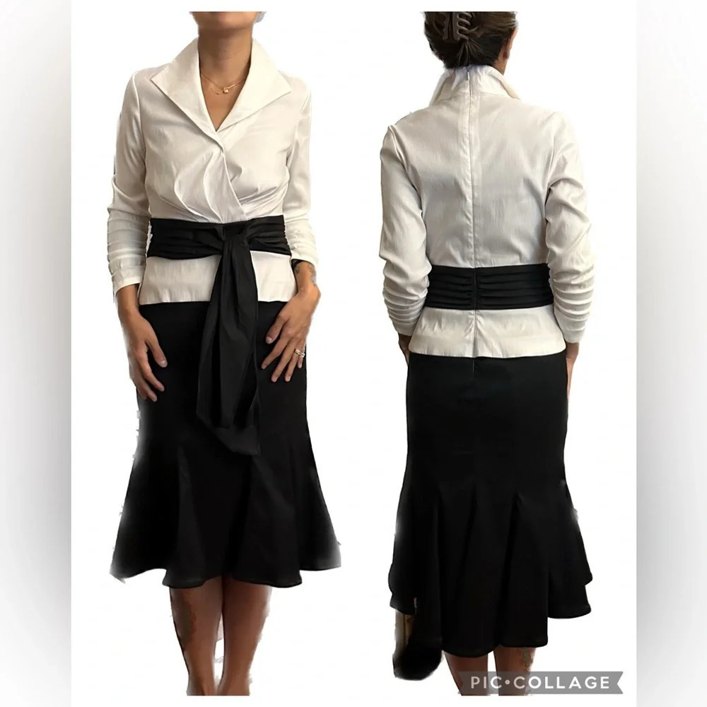 Tadashi Collection Collar Black White Dress Size 4